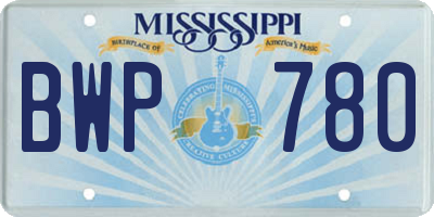 MS license plate BWP780