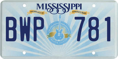 MS license plate BWP781
