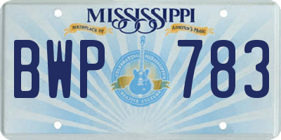MS license plate BWP783