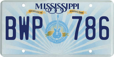MS license plate BWP786