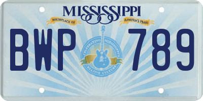 MS license plate BWP789