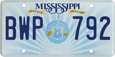 MS license plate BWP792