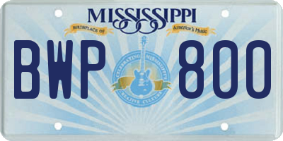 MS license plate BWP800