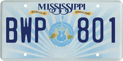 MS license plate BWP801