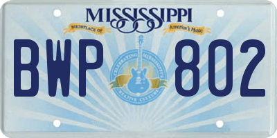 MS license plate BWP802