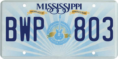 MS license plate BWP803