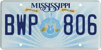 MS license plate BWP806