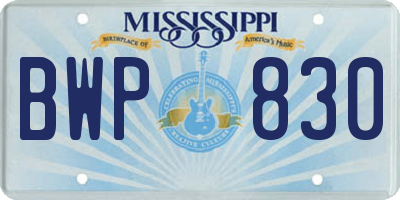 MS license plate BWP830
