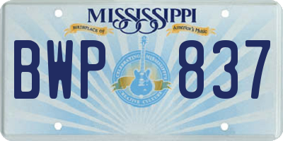 MS license plate BWP837