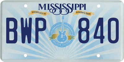 MS license plate BWP840