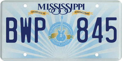 MS license plate BWP845