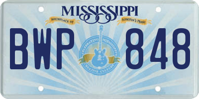 MS license plate BWP848