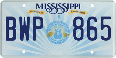 MS license plate BWP865