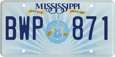 MS license plate BWP871