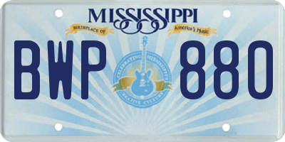 MS license plate BWP880