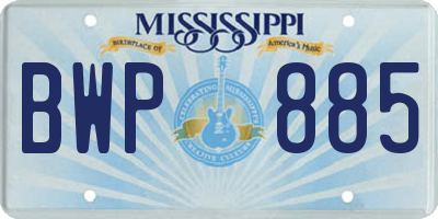 MS license plate BWP885