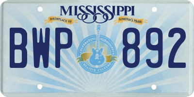 MS license plate BWP892