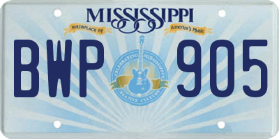 MS license plate BWP905