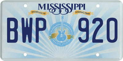 MS license plate BWP920