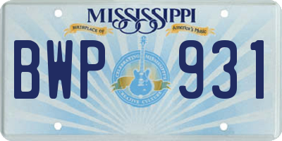 MS license plate BWP931