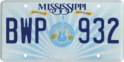 MS license plate BWP932