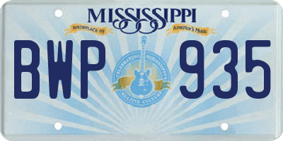 MS license plate BWP935