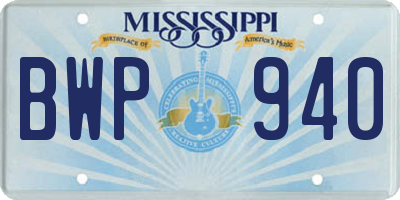 MS license plate BWP940