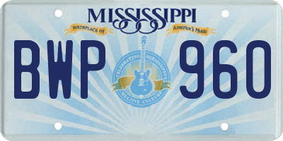 MS license plate BWP960