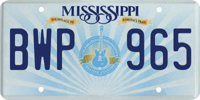 MS license plate BWP965