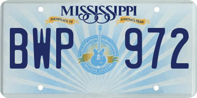 MS license plate BWP972