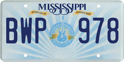 MS license plate BWP978