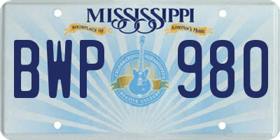 MS license plate BWP980