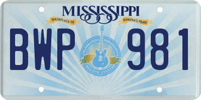 MS license plate BWP981