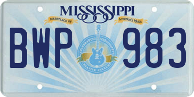 MS license plate BWP983