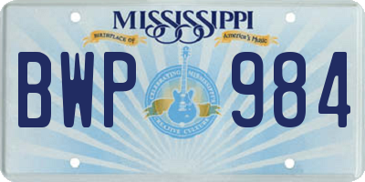 MS license plate BWP984