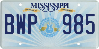 MS license plate BWP985