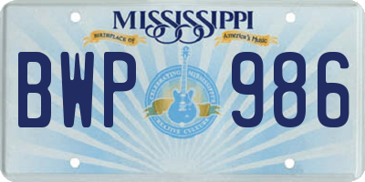 MS license plate BWP986