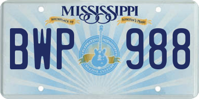 MS license plate BWP988