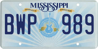 MS license plate BWP989