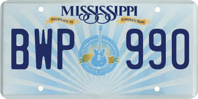 MS license plate BWP990