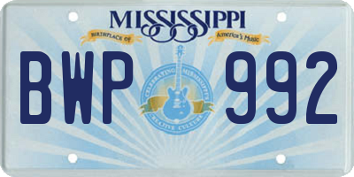MS license plate BWP992