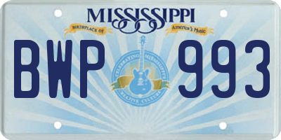 MS license plate BWP993