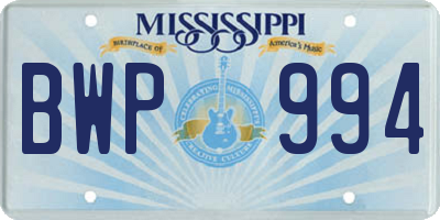 MS license plate BWP994