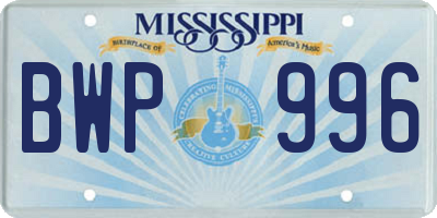 MS license plate BWP996