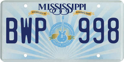 MS license plate BWP998
