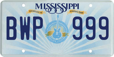 MS license plate BWP999