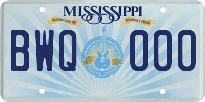 MS license plate BWQ000
