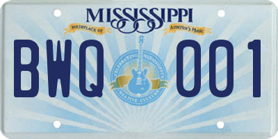 MS license plate BWQ001