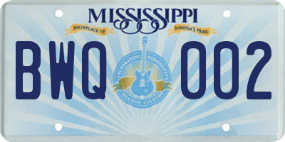 MS license plate BWQ002