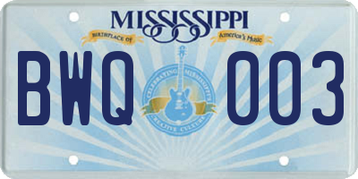 MS license plate BWQ003